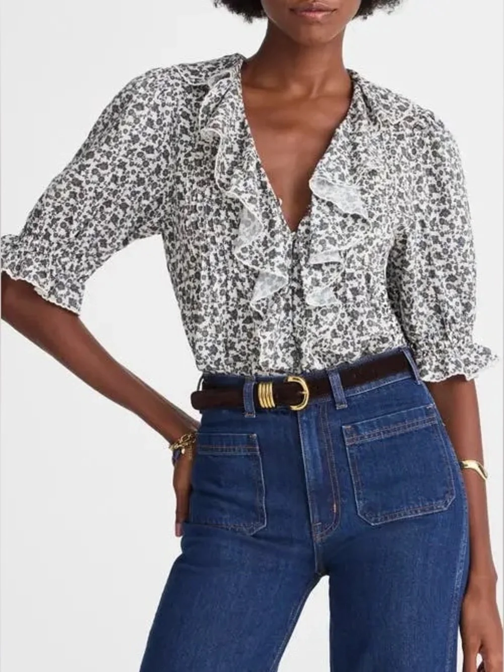 Madewell pintuck puff sleeve